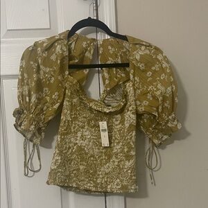 NWT Anthropologie Mustard Floral Puff Sleeve top XS